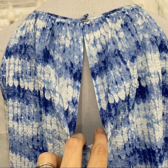Eliza J Size 14 Blue White Tie Dye Halter Neck Sleeveless Trapeze Pockets Dress - Picture 10 of 13